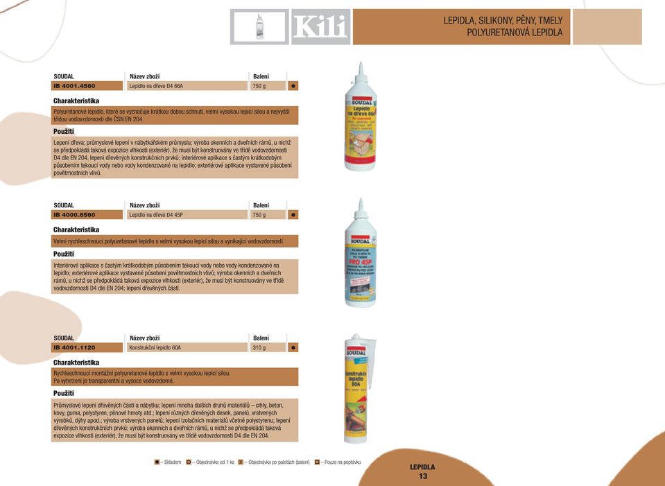 D4 dle EN 204, lepení dřevěných konstrukčních prvků; interiérové aplikace s častým krátkodobým působením tekoucí vody nebo vody kondenzované na lepidlo; exteriérové aplikace vystavené působení