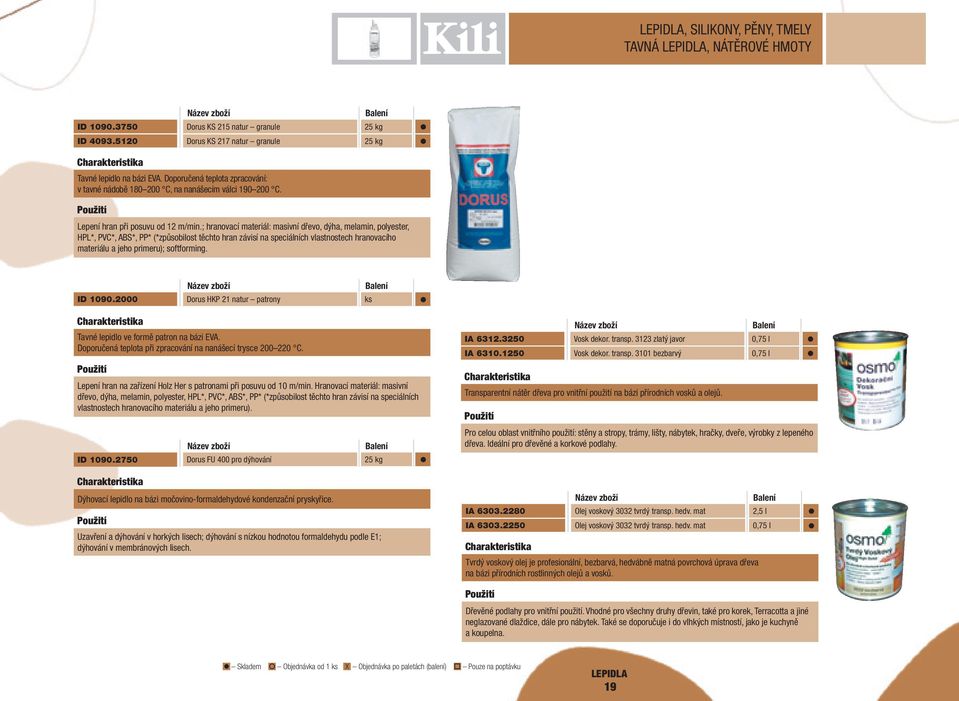 ; hranovací materiál: masivní dřevo, dýha, melamin, polyester, HPL*, PVC*, ABS*, PP* (*způsobilost těchto hran závisí na speciálních vlastnostech hranovacího materiálu a jeho primeru); softforming.