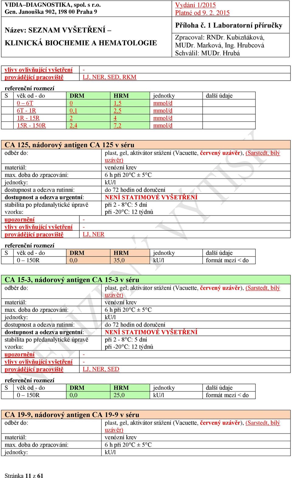 do CA 15-3, nádorový antigen CA 15-3 v séru plast, gel, aktivátor srážení (Vacuette, červený, (Sarstedt, bílý max.