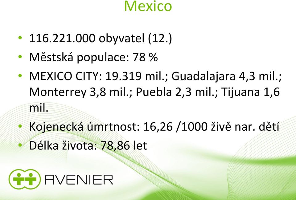 ; Guadalajara 4,3 mil.; Monterrey 3,8 mil.