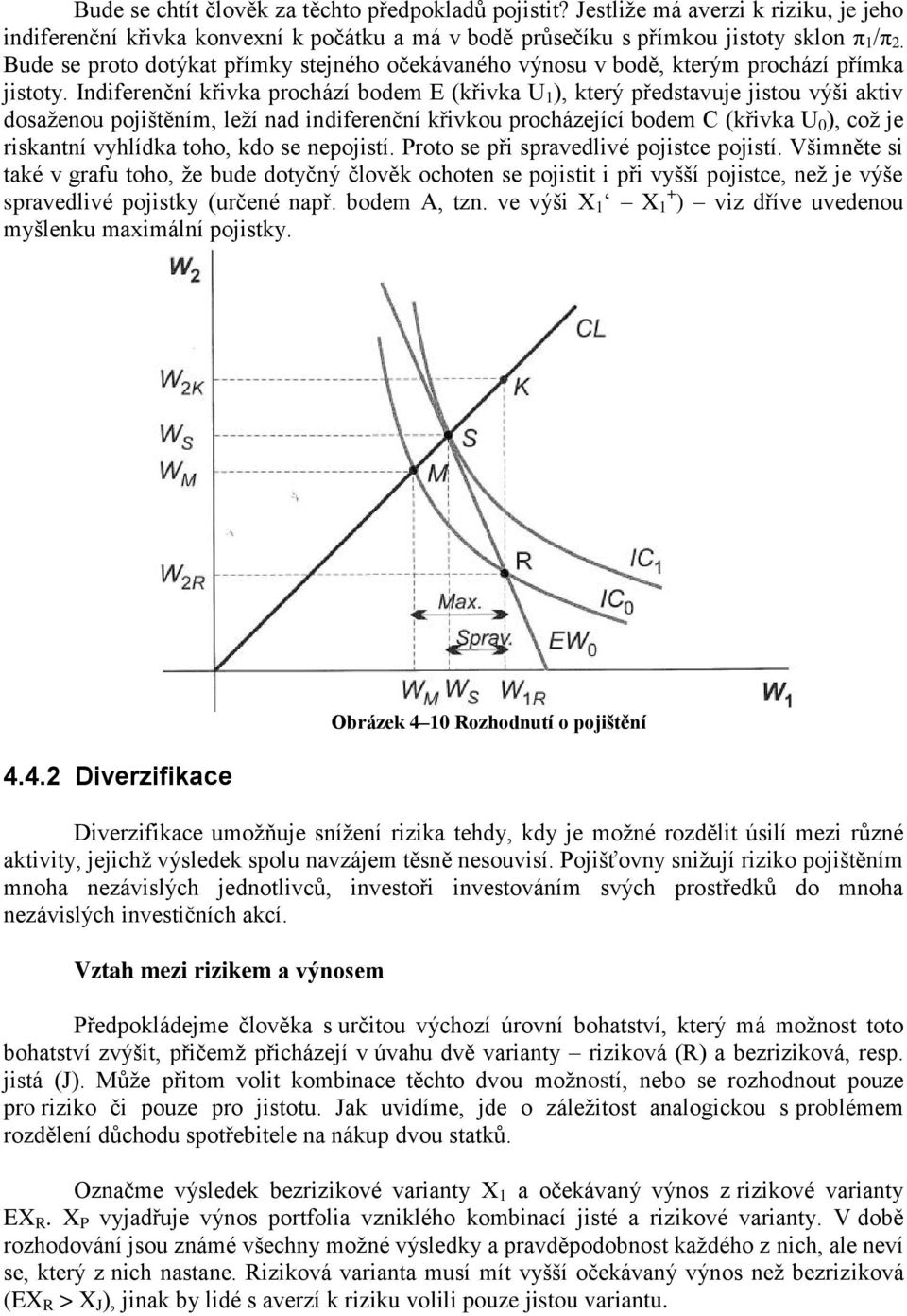 Indiferenční křivka prochází bodem E (křivka U 1 ), který představuje jistou výši aktiv dosaženou pojištěním, leží nad indiferenční křivkou procházející bodem C (křivka U 0 ), což je riskantní