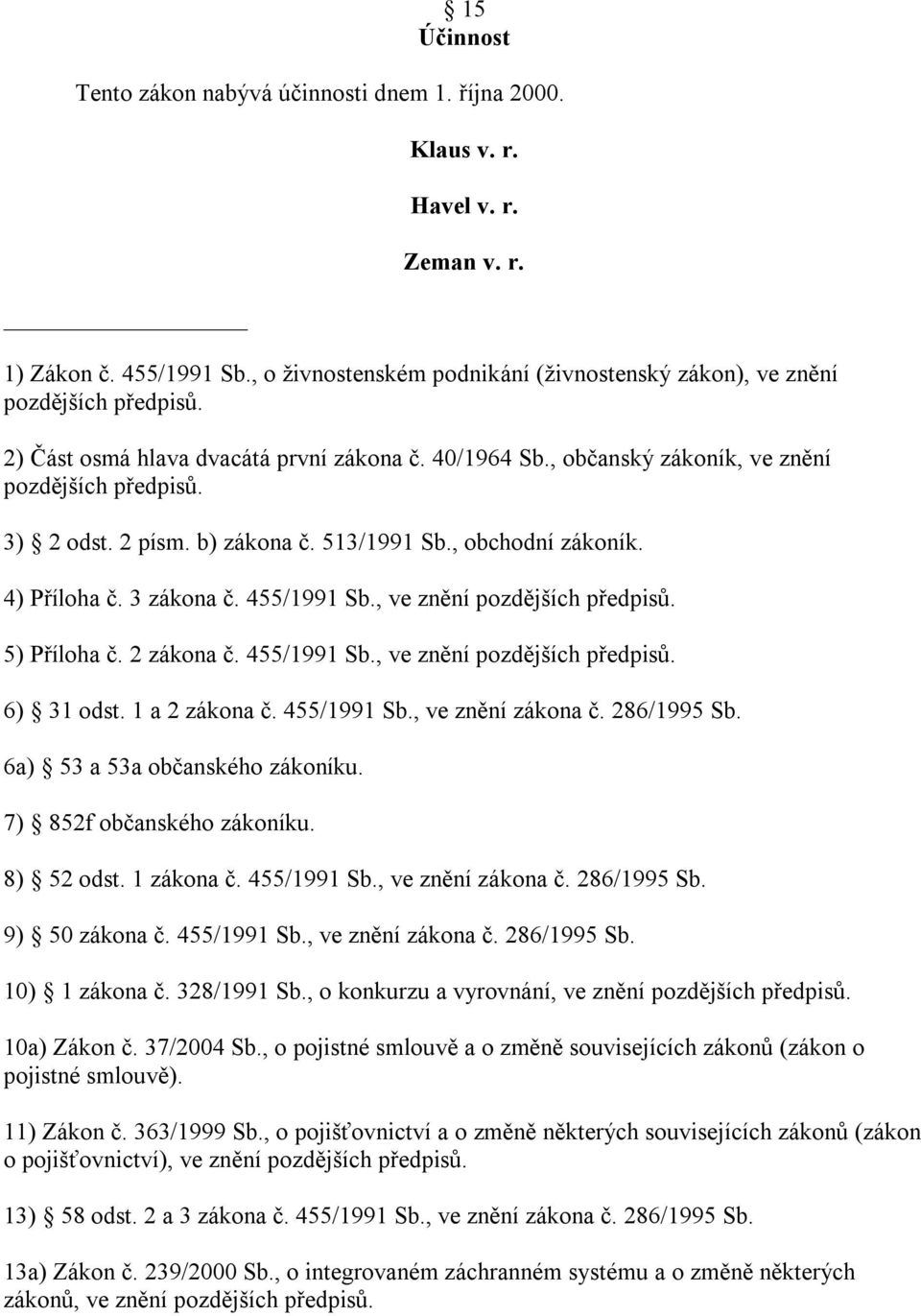 455/1991 Sb., ve znění pozdějších předpisů. 5) Příloha č. 2 zákona č. 455/1991 Sb., ve znění pozdějších předpisů. 6) 31 odst. 1 a 2 zákona č. 455/1991 Sb., ve znění zákona č. 286/1995 Sb.