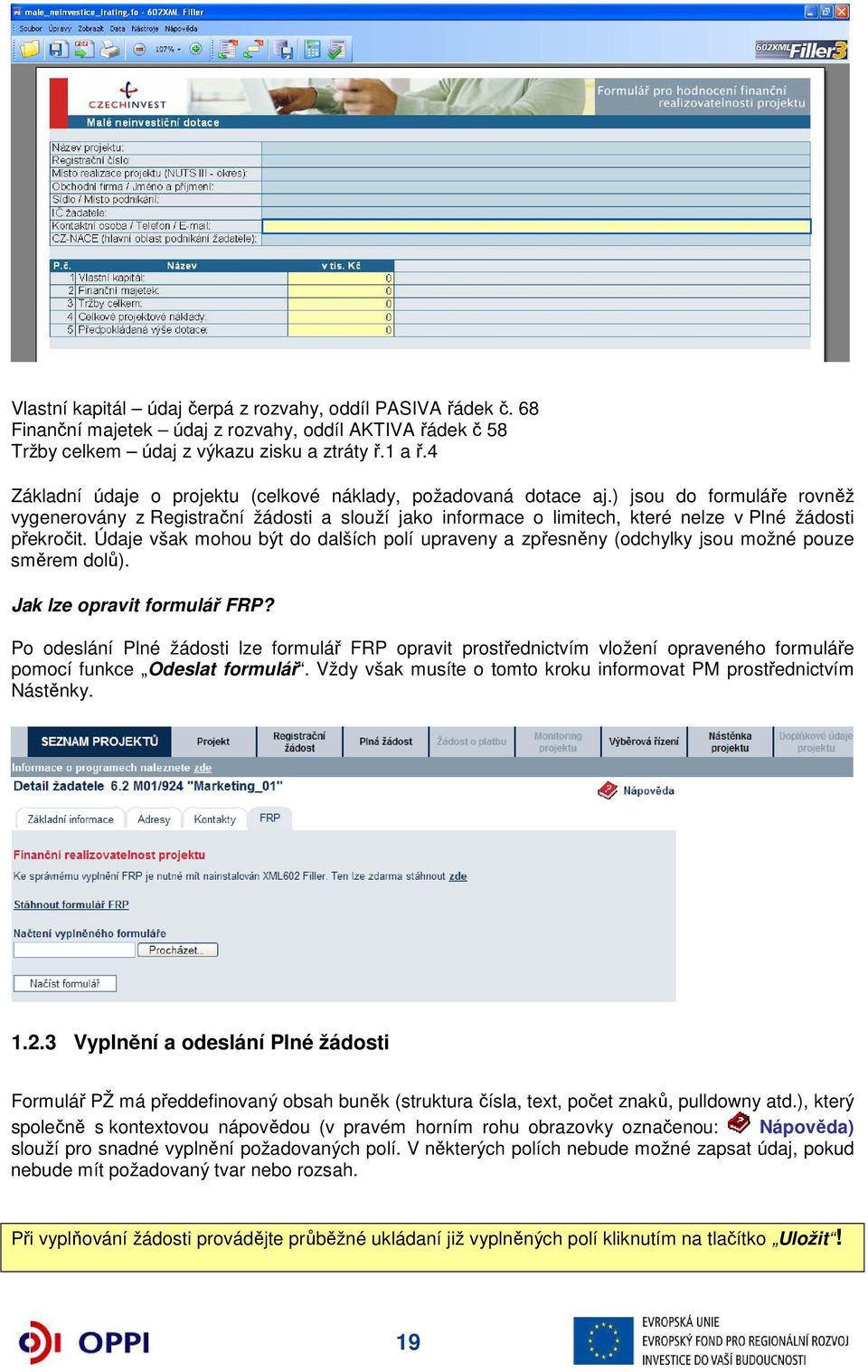 ) jsou do formuláře rovněž vygenerovány z Registrační žádosti a slouží jako informace o limitech, které nelze v Plné žádosti překročit.