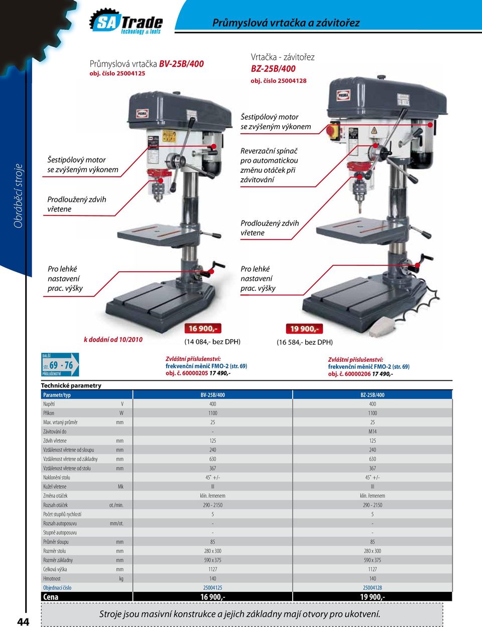 vřetene Pro lehké nastavení prac. výšky Pro lehké nastavení prac. výšky k dodání od 10/2010 16 900,- (14 084,- bez DPH) 19 900,- (16 584,- bez DPH) 44 str.