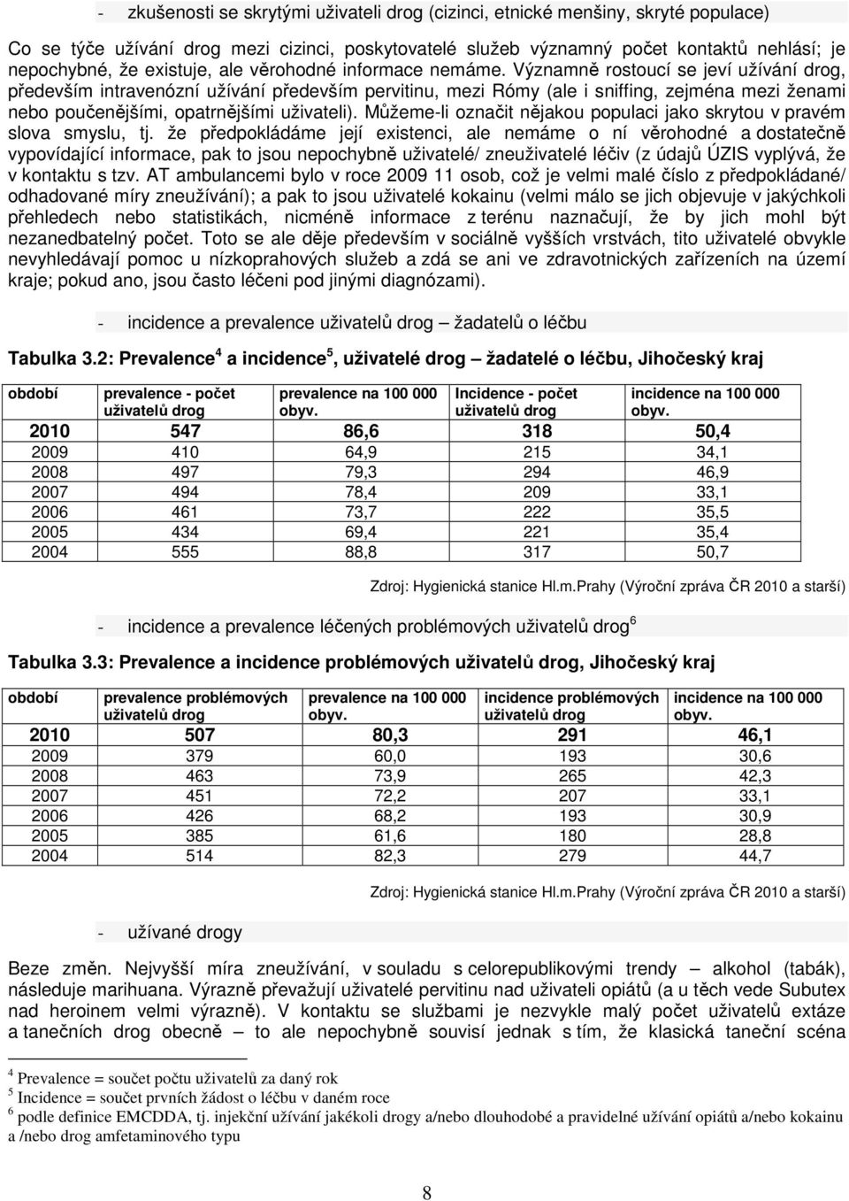 Významně rostoucí se jeví užívání drog, především intravenózní užívání především pervitinu, mezi Rómy (ale i sniffing, zejména mezi ženami nebo poučenějšími, opatrnějšími uživateli).