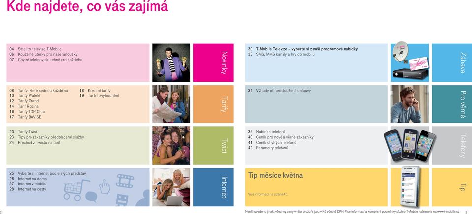 zvýhodnění Tarify 34 Výhody při prodloužení smlouvy Pro věrné 20 Tarify Twist 23 Tipy pro zákazníky předplacené služby 24 Přechod z Twistu na tarif Twist 35 Nabídka telefonů 40 Ceník pro nové a věrné