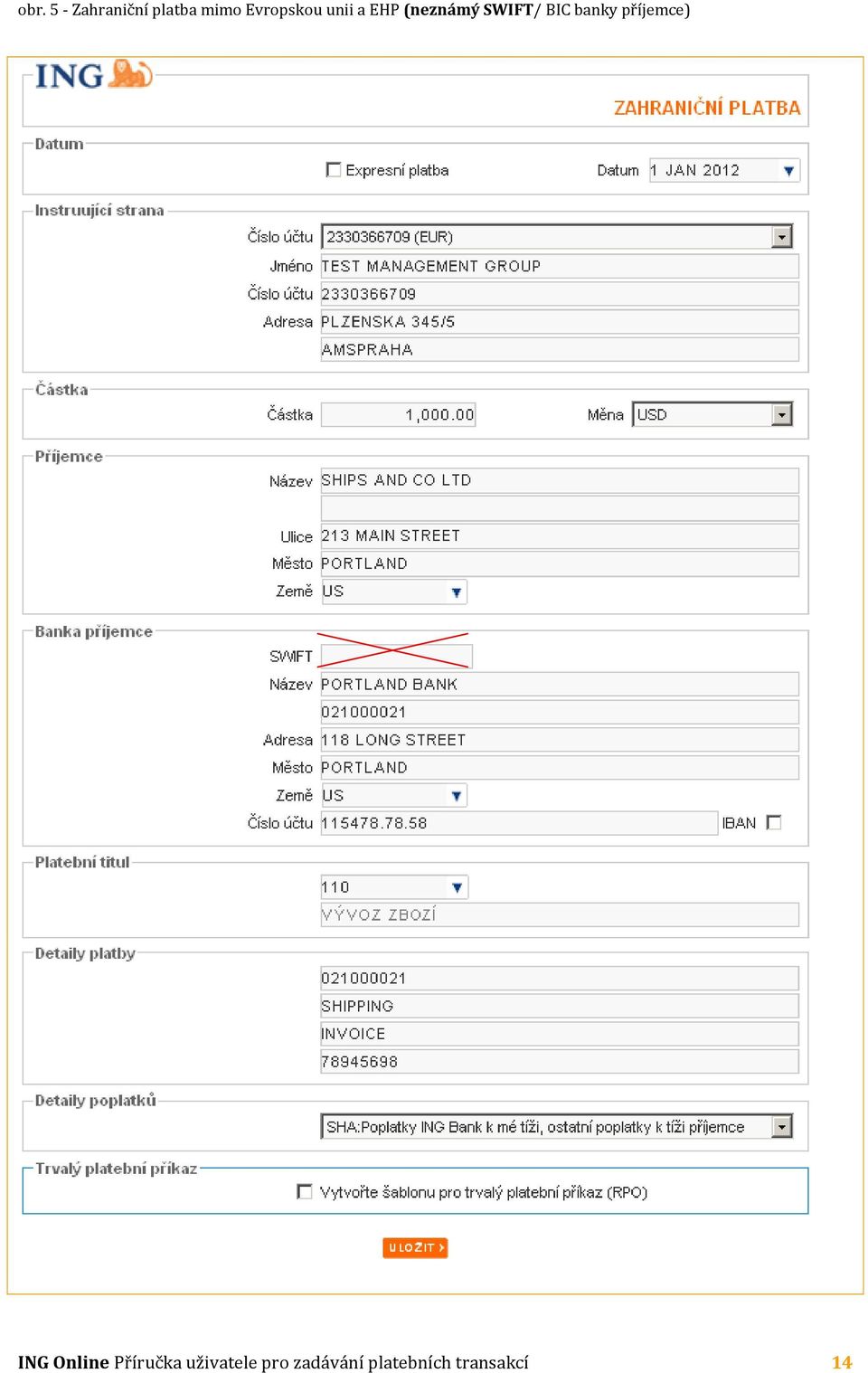 BIC banky příjemce) ING Online