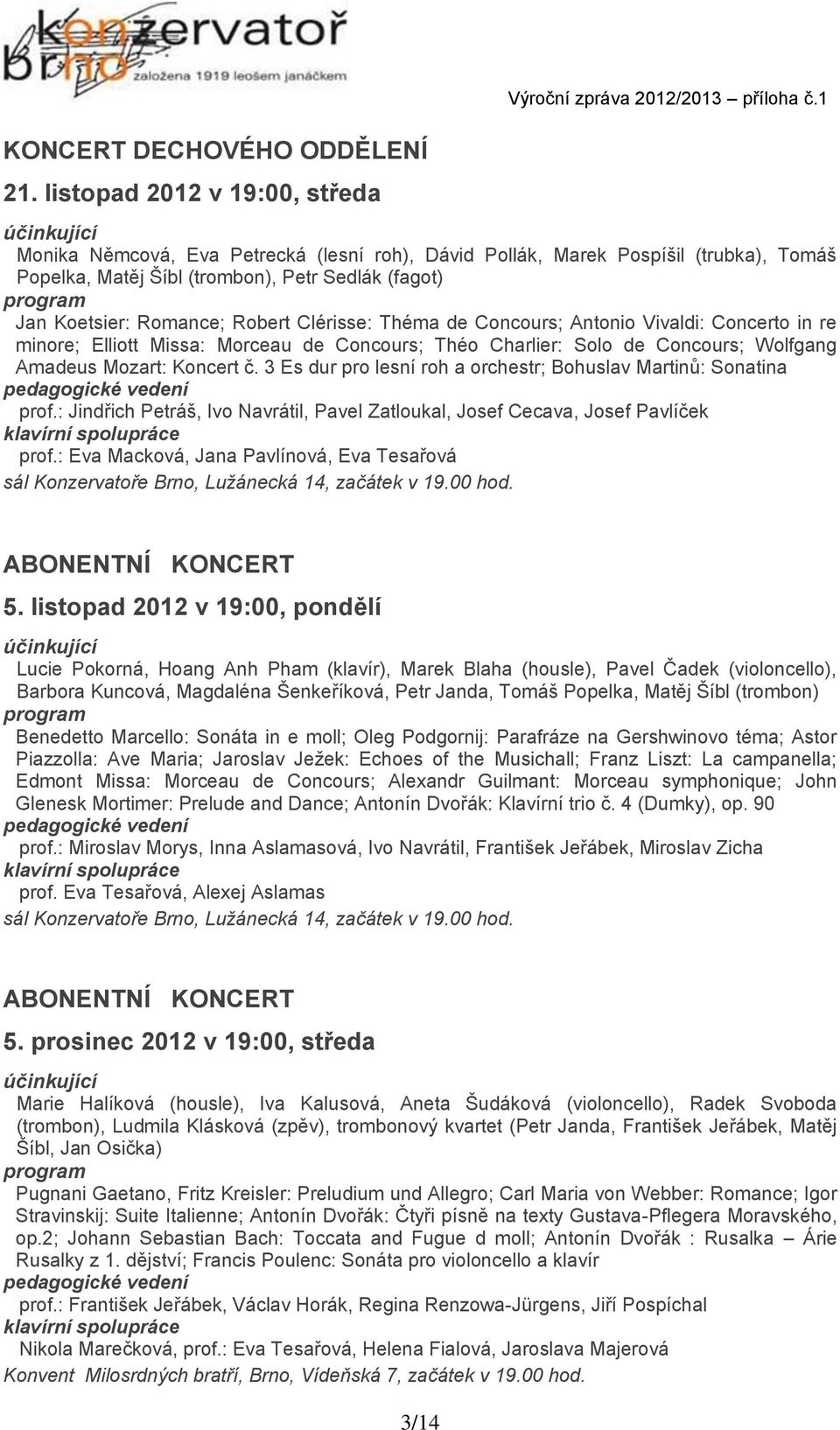 Clérisse: Théma de Concours; Antonio Vivaldi: Concerto in re minore; Elliott Missa: Morceau de Concours; Théo Charlier: Solo de Concours; Wolfgang Amadeus Mozart: Koncert č.