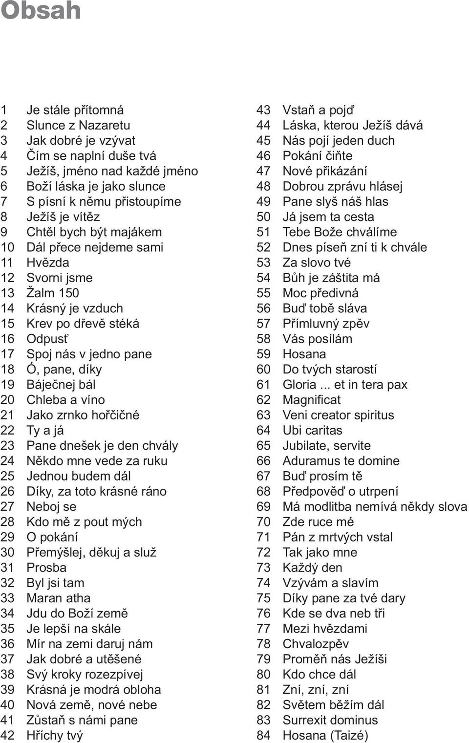 Chleba a víno 21 Jako zrnko hořčičné 22 Ty a já 23 Pane dnešek je den chvály 24 Někdo mne vede za ruku 25 Jednou budem dál 26 Díky, za toto krásné ráno 27 Neboj se 28 Kdo mě z pout mých 29 O pokání