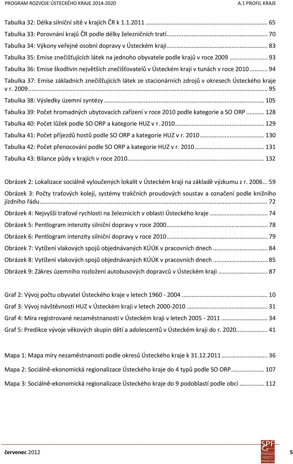 .. 94 Tabulka 37: Emise základních znečišťujících látek ze stacionárních zdrojů v okresech Ústeckého kraje v r. 2009... 95 Tabulka 38: Výsledky územní syntézy.