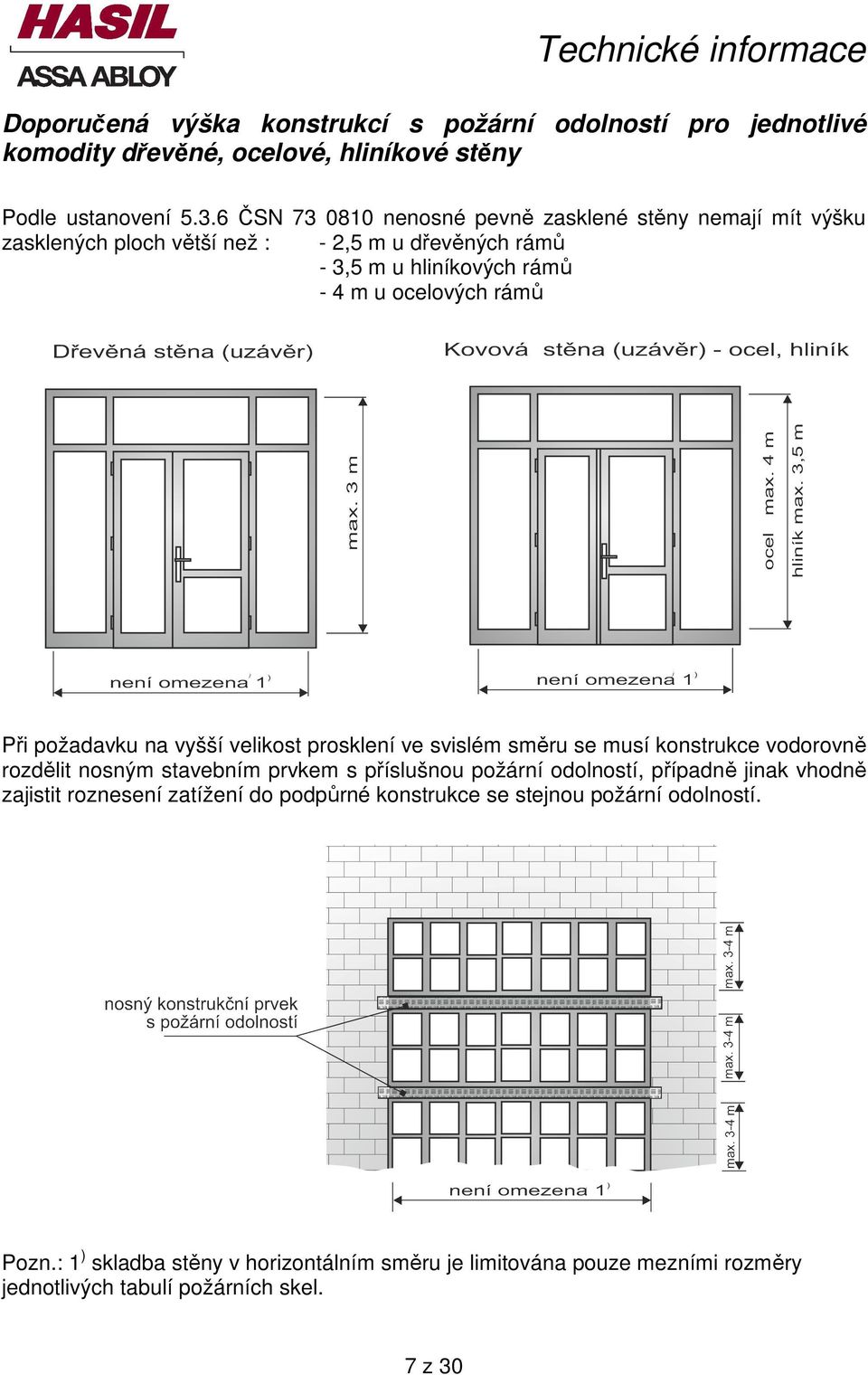 požadavku na vyšší velikost prosklení ve svislém směru se musí konstrukce vodorovně rozdělit nosným stavebním prvkem s příslušnou požární odolností, případně jinak