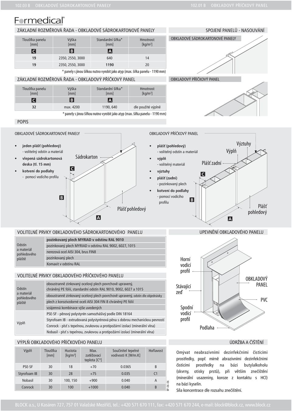 01 B obkladový příčkový panel Spojení panelů - nasouvání obkladové sádrokartonové panely obkladový příčkový panel Tloušťka panelu popis C Výška B Standardní šířka* Hmotnost [kg/m 2 ] 32 max.