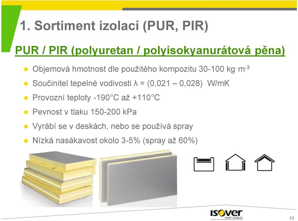 λ = (0,021 0,028) W/mK Provozní teploty -190 C až +110 C Pevnost v tlaku 150-200 kpa