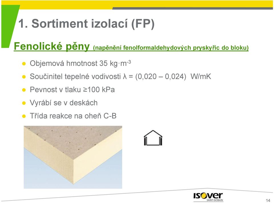 35 kg m-3 Součinitel tepelné vodivosti λ = (0,020 0,024)