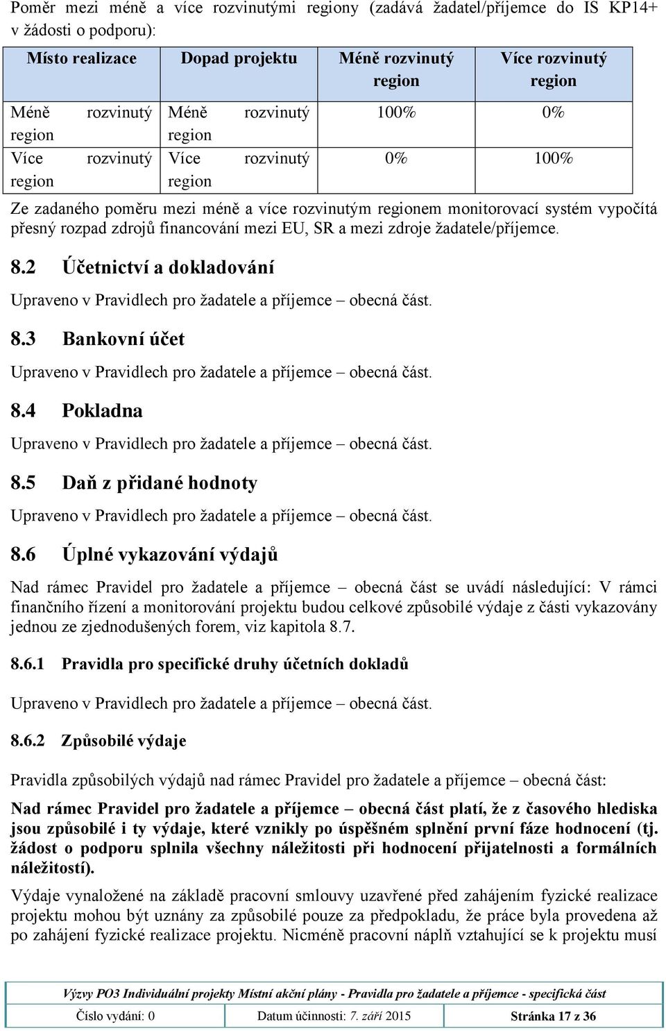 mezi EU, SR a mezi zdroje žadatele/příjemce. 8.2 Účetnictví a dokladování 8.3 Bankovní účet 8.4 Pokladna 8.5 Daň z přidané hodnoty 8.