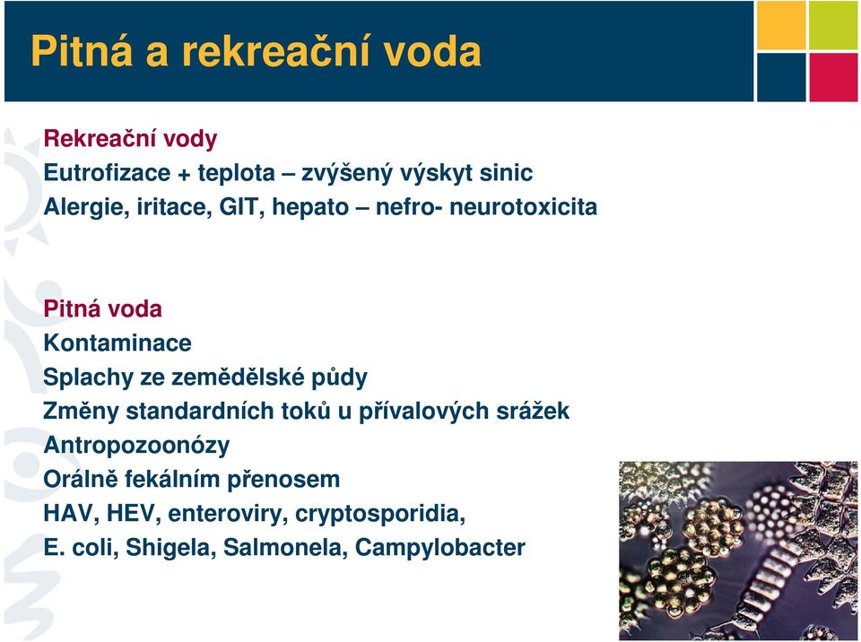 zemědělské půdy Změny standardních toků u přívalových srážek Antropozoonózy Orálně