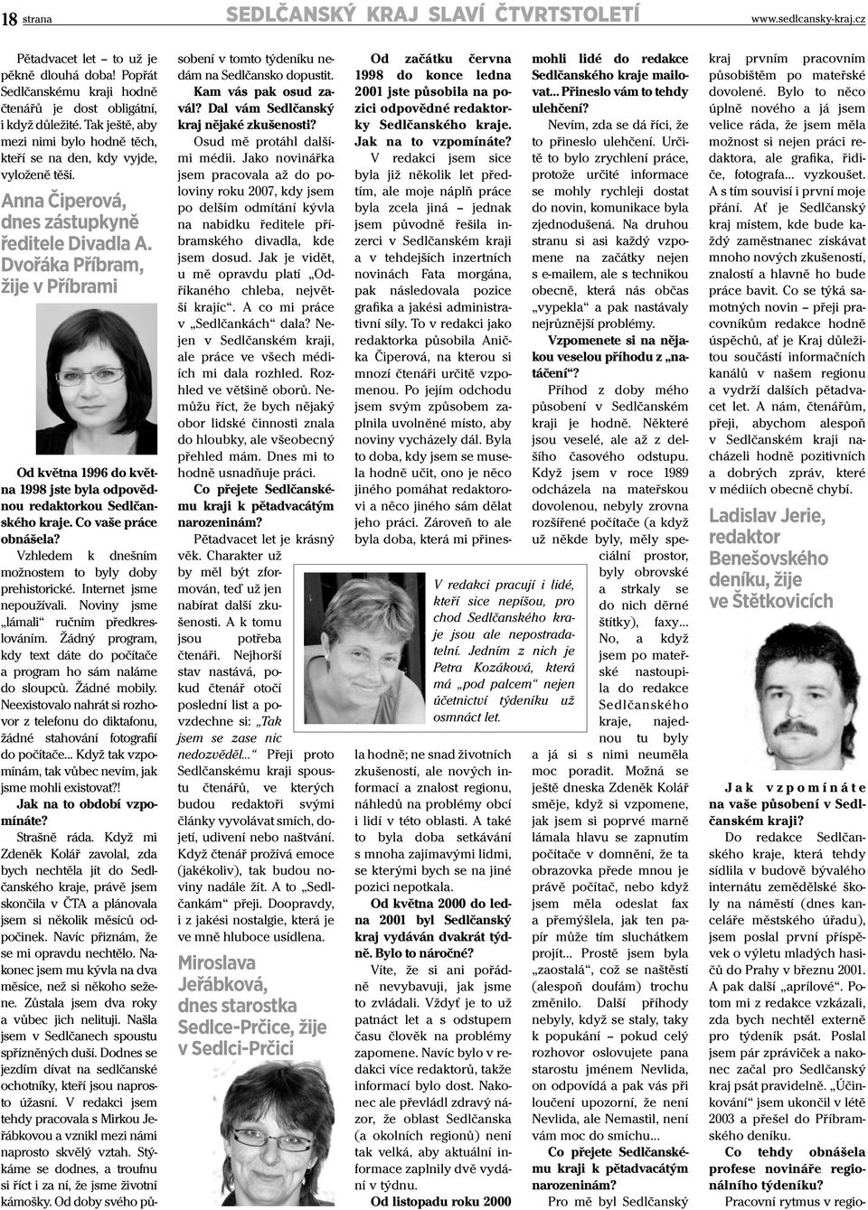 Dvořáka Příbram, žije v Příbrami Od května 1996 do května 1998 jste byla odpovědnou redaktorkou Sedlčanského kraje. Co vaše práce obnášela? Vzhledem k dnešním možnostem to byly doby prehistorické.