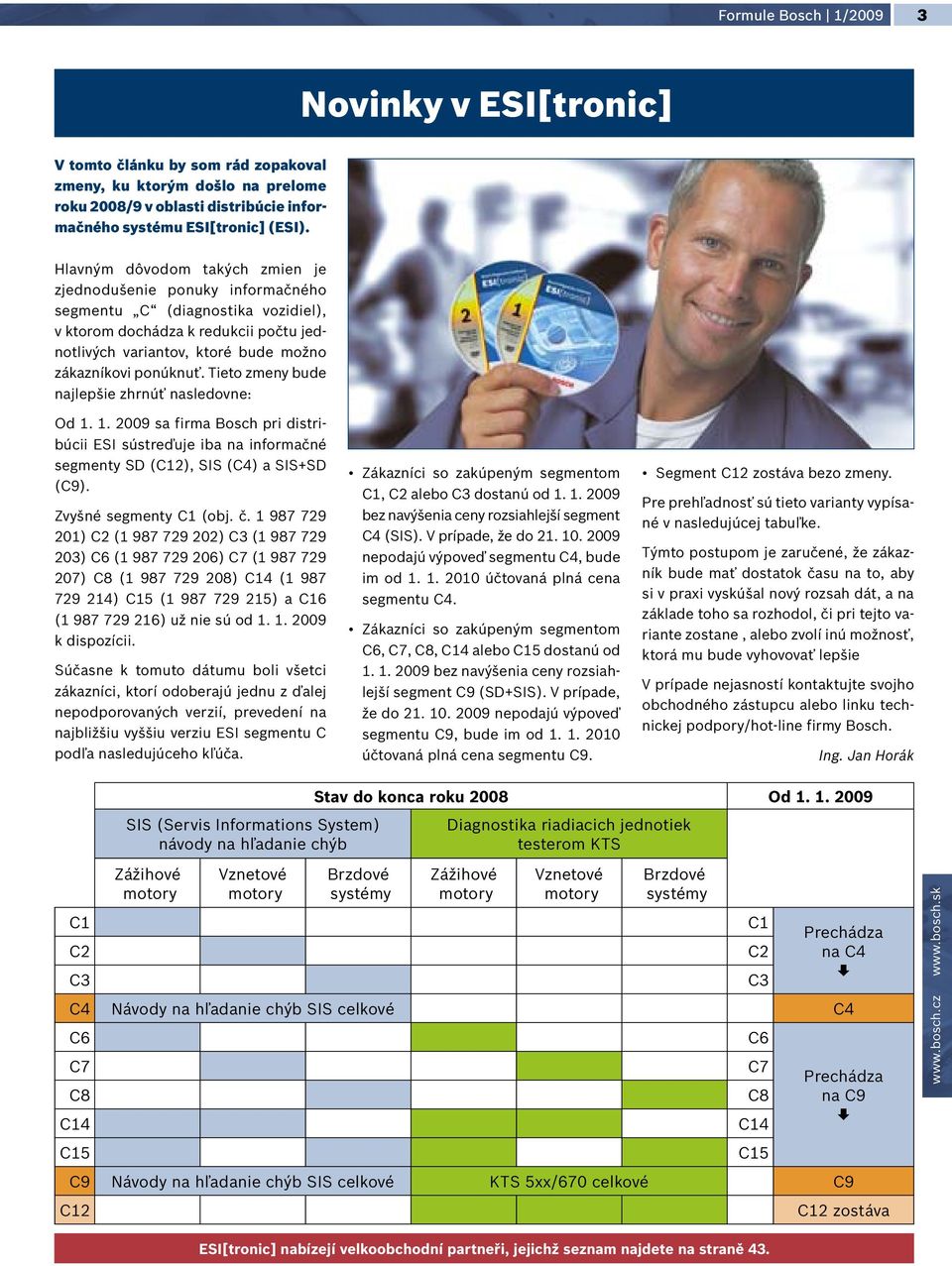 Tieto zmeny bude najlepšie zhrnúť nasledovne: Od 1. 1. 2009 sa firma Bosch pri distribúcii ESI sústreďuje iba na informačné segmenty SD (C12), SIS (C4) a SIS+SD (C9). Zvyšné segmenty C1 (obj. č.