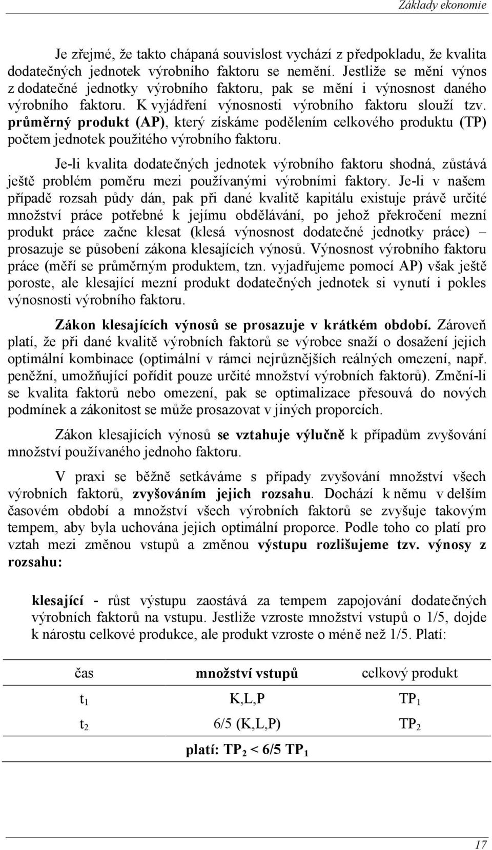 průměrný produkt (AP), který získáme podělením celkového produktu (TP) počtem jednotek použitého výrobního faktoru.