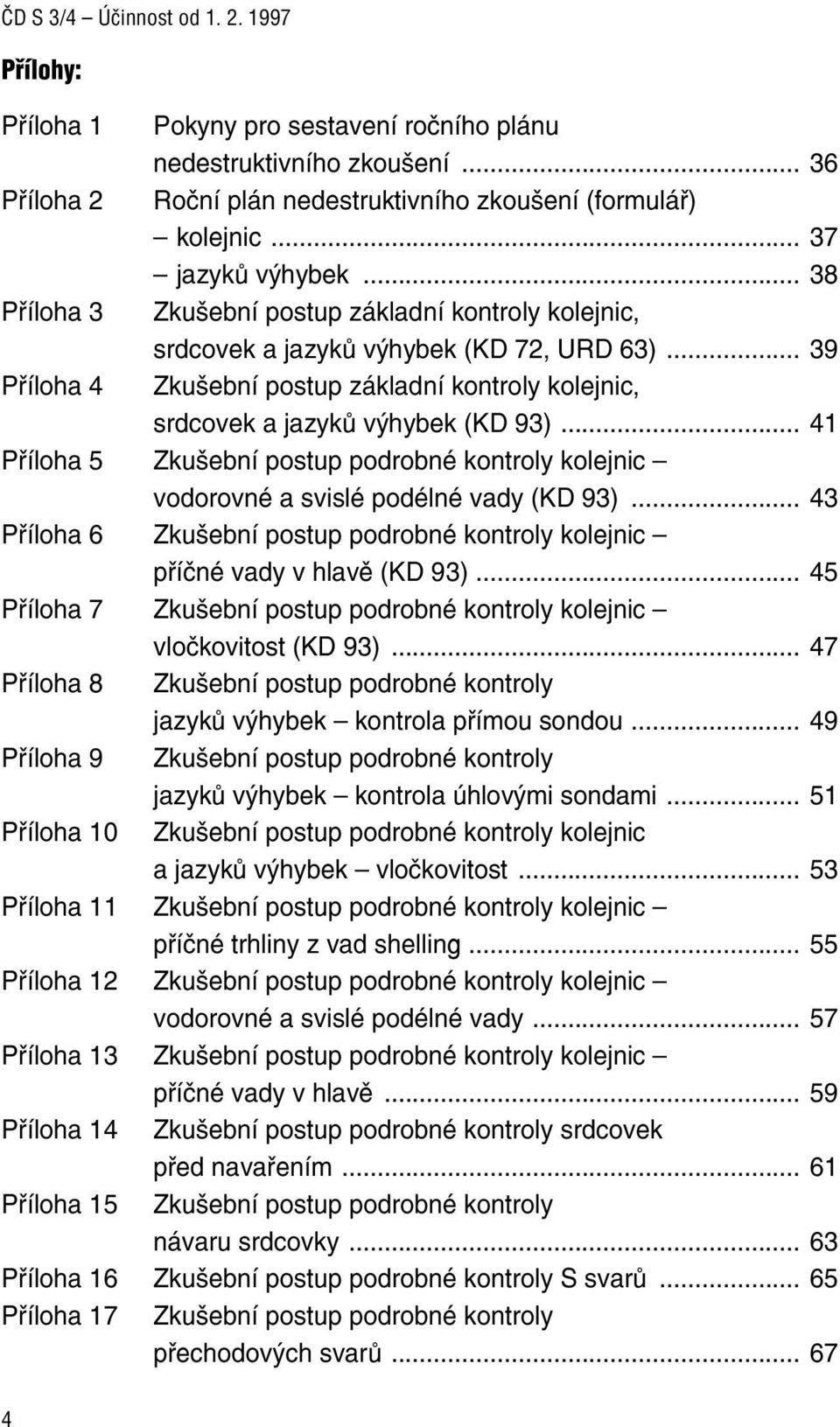 .. 41 Příloha 5 Zkušební postup podrobné kontroly kolejnic vodorovné a svislé podélné vady (KD 93)... 43 Příloha 6 Zkušební postup podrobné kontroly kolejnic příčné vady v hlavě (KD 93).