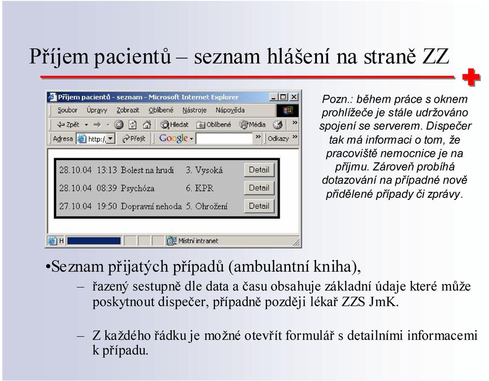 Zároveň probíhá dotazování na případné nově přidělené případy či zprávy.