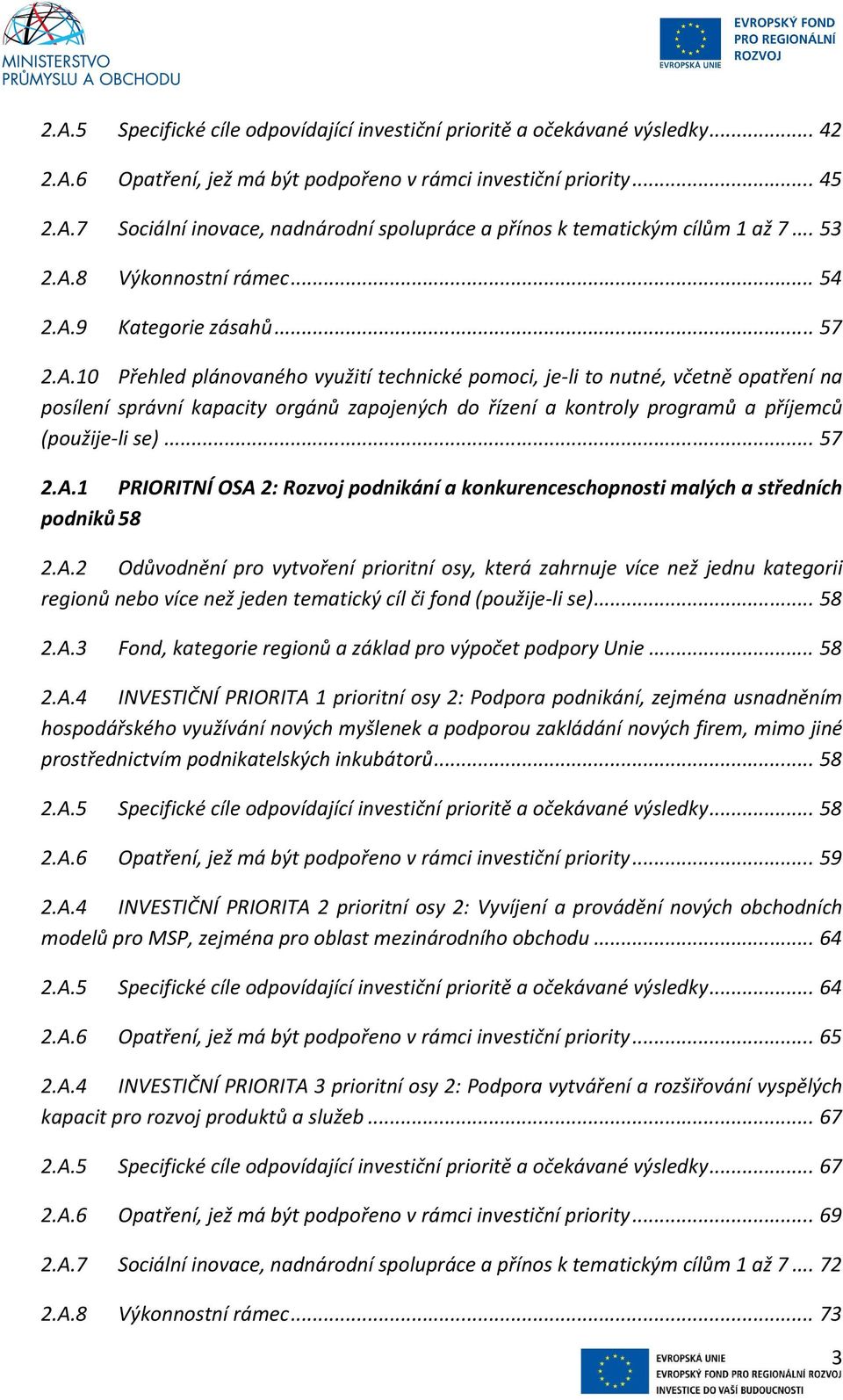 .. 57 2.A.1 PRIORITNÍ OSA 2: Rozvoj podnikání a konkurenceschopnosti malých a středních podniků 58 2.A.2 Odůvodnění pro vytvoření prioritní osy, která zahrnuje více než jednu kategorii regionů nebo více než jeden tematický cíl či fond (použije-li se).