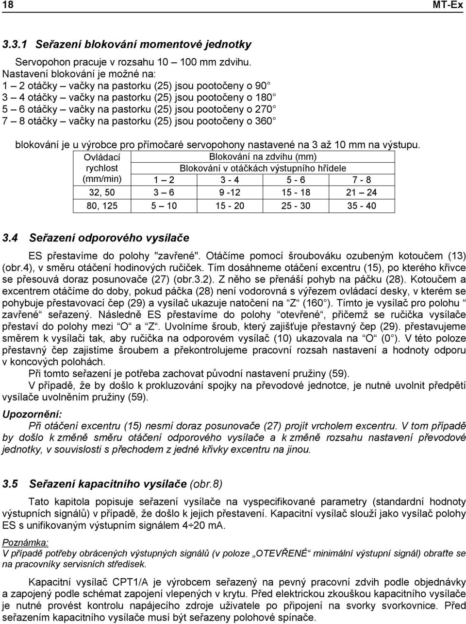 8 otáčky vačky na pastorku (25) jsou pootočeny o 360 blokování je u výrobce pro přímočaré servopohony nastavené na 3 až 10 mm na výstupu.