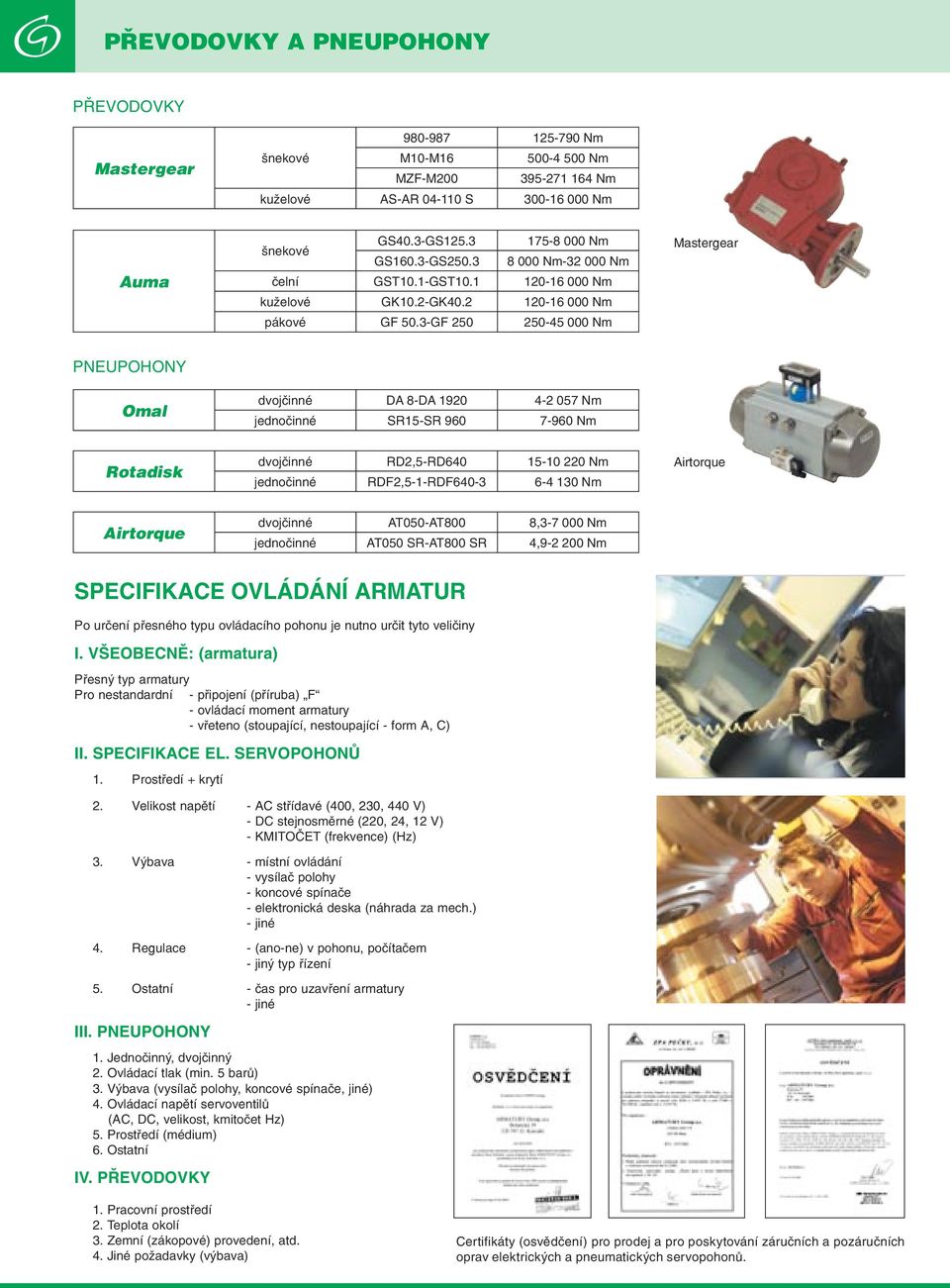 3-GF 250 250-45 000 Nm Mastergear PNEUPOHONY Omal dvojčinné DA 8-DA 1920 4-2 057 Nm jednočinné SR15-SR 960 7-960 Nm Rotadisk dvojčinné RD2,5-RD640 15-10 220 Nm jednočinné RDF2,5-1-RDF640-3 6-4 130 Nm