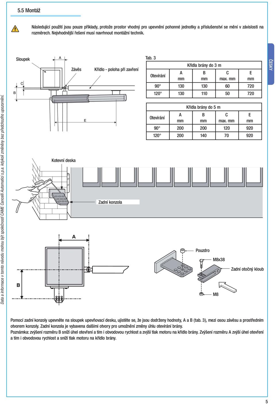 mm E mm ČESKY 90 130 130 60 720 Data a informace v tomto návodu mohou být společností CAME Cancelli Automatici s.p.a. kdykoli změněny bez předchozího upozornění.