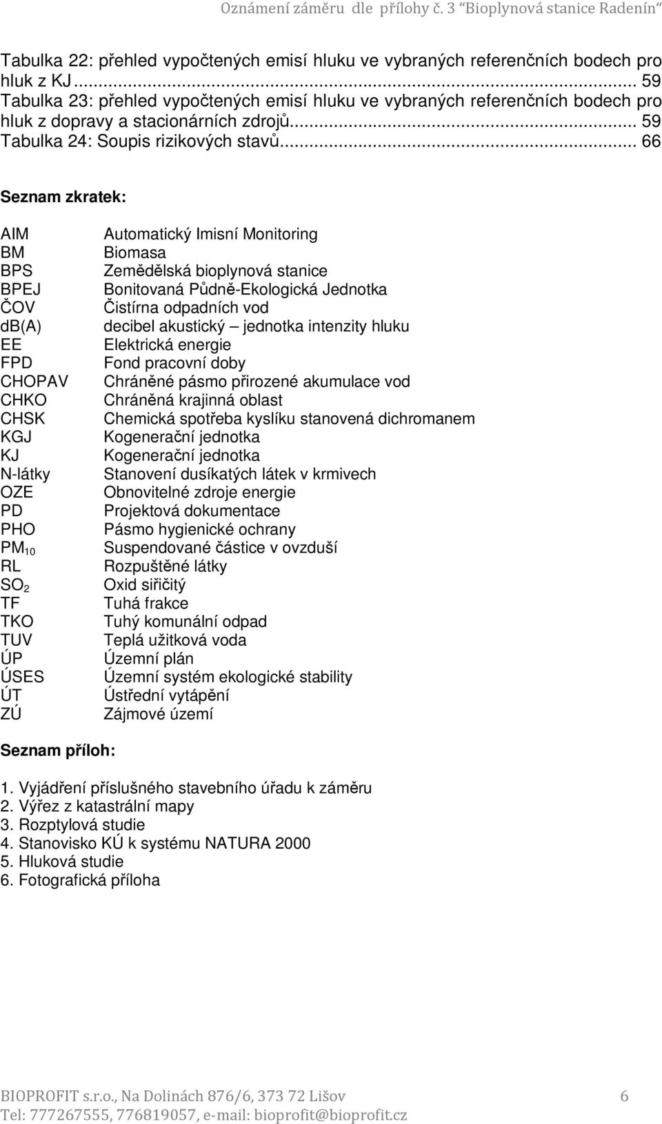 .. 66 Seznam zkratek: AIM BM BPS BPEJ ČOV db(a) EE FPD CHOPAV CHKO CHSK KGJ KJ N-látky OZE PD PHO PM 10 RL SO 2 TF TKO TUV ÚP ÚSES ÚT ZÚ Automatický Imisní Monitoring Biomasa Zemědělská bioplynová