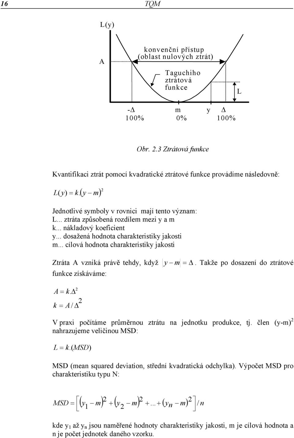 .. cílová hodnota charakteristiky jakosti Ztráta A vzniká právě tehdy, když funkce získáváme: A = k. k = A / y m =.