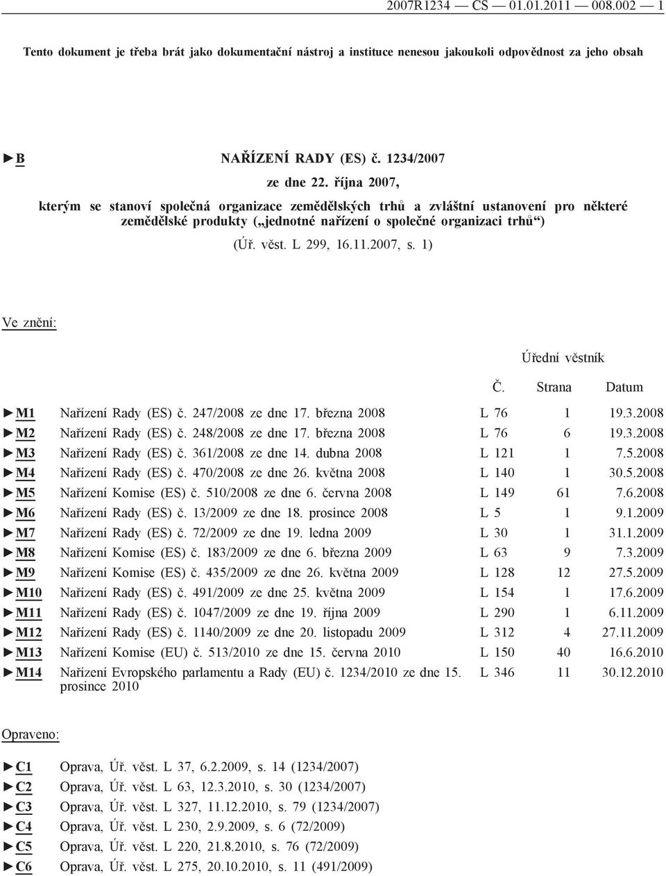 2007, s. 1) Ve znění: Úřední věstník Č. Strana Datum M1 Nařízení Rady (ES) č. 247/2008 ze dne 17. března 2008 L 76 1 19.3.2008 M2 Nařízení Rady (ES) č. 248/2008 ze dne 17. března 2008 L 76 6 19.3.2008 M3 Nařízení Rady (ES) č.