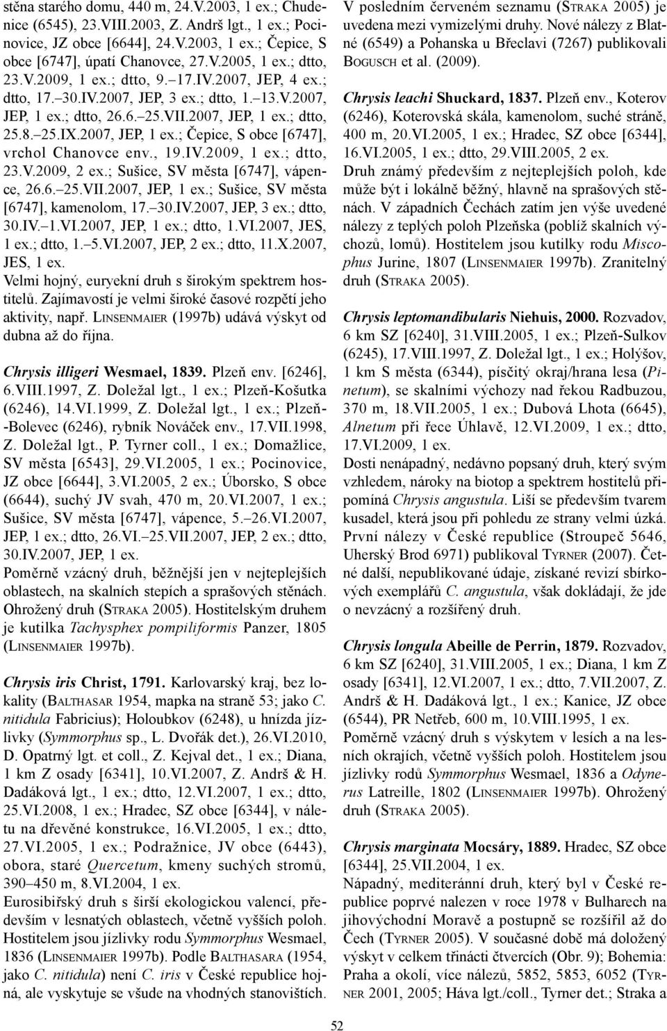 , 9.IV.2009, ex.; dtto, 23.V.2009, 2 ex.; Sušice, SV města [6747], vápence, 26.6. 25.VII.2007, JEP, ex.; Sušice, SV města [6747], kamenolom, 7. 30.IV.2007, JEP, 3 ex.; dtto, 30.IV..VI.2007, JEP, ex.; dtto,.vi.