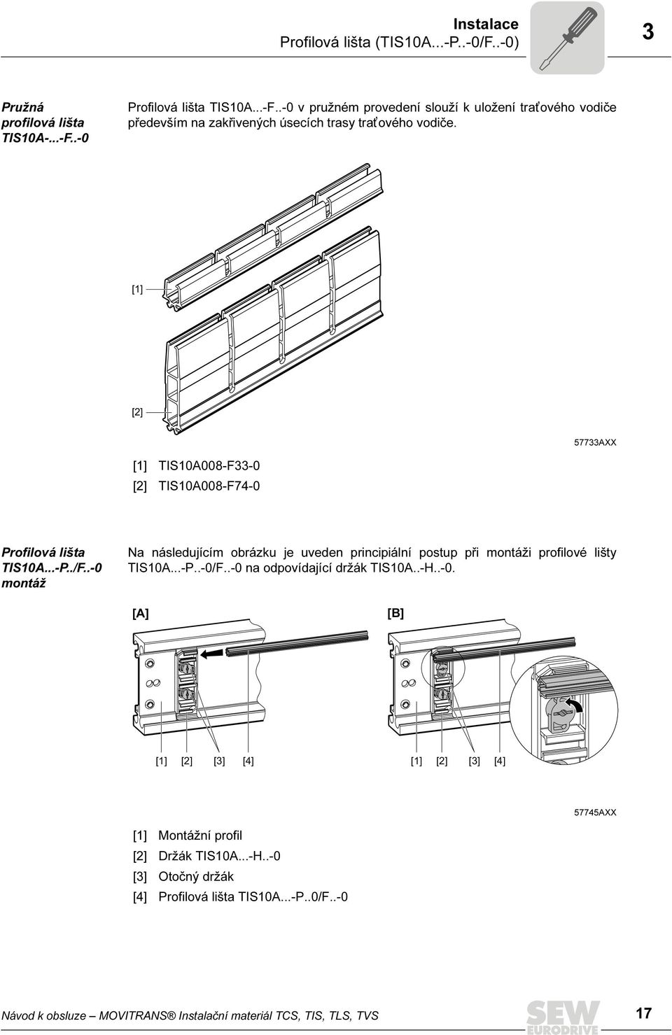 [1] [2] 57733AXX [1] TIS10A008-F33-0 [2] TIS10A008-F74-0 Profilová lišta TIS10A...-P../F.