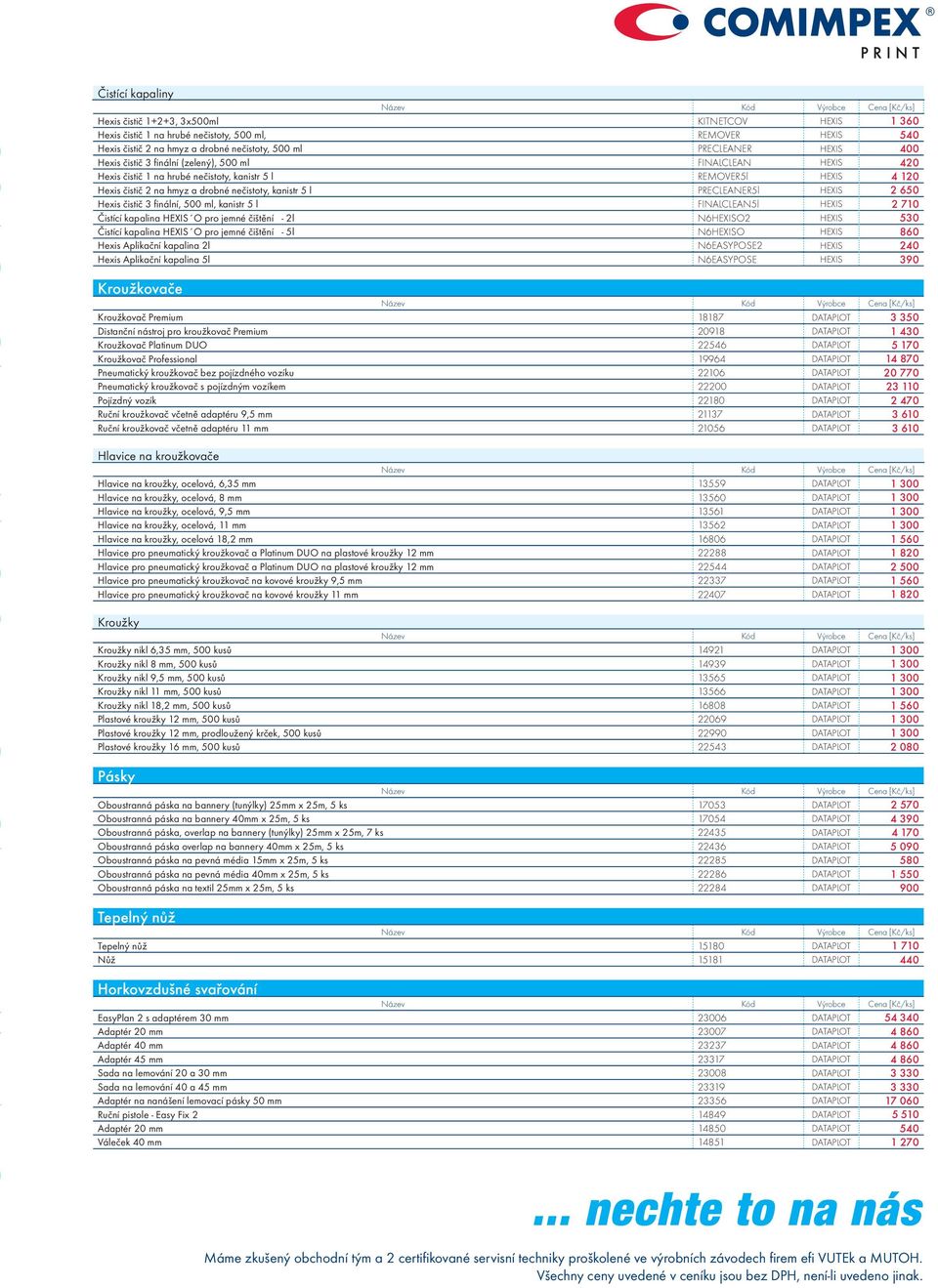 a drobné nečistoty, kanistr 5 l PRECLEANER5l HEXIS 2 650 Hexis čistič 3 fi nální, 500 ml, kanistr 5 l FINALCLEAN5l HEXIS 2 710 Čistící kapalina HEXIS O pro jemné čištění - 2l N6HEXISO2 HEXIS 530