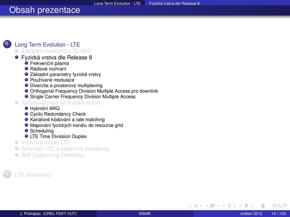 Frequency Division Multiple Access Zpracování dat ve fyzické vrstvě Hybridní ARQ Cyclic Redundancy Check Kanálové kódování a rate matching Mapování fyzických kanálu do resource