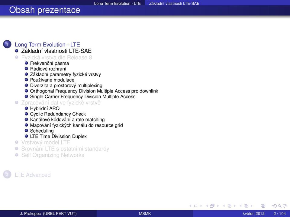 Frequency Division Multiple Access Zpracování dat ve fyzické vrstvě Hybridní ARQ Cyclic Redundancy Check Kanálové kódování a rate matching Mapování fyzických kanálu do resource