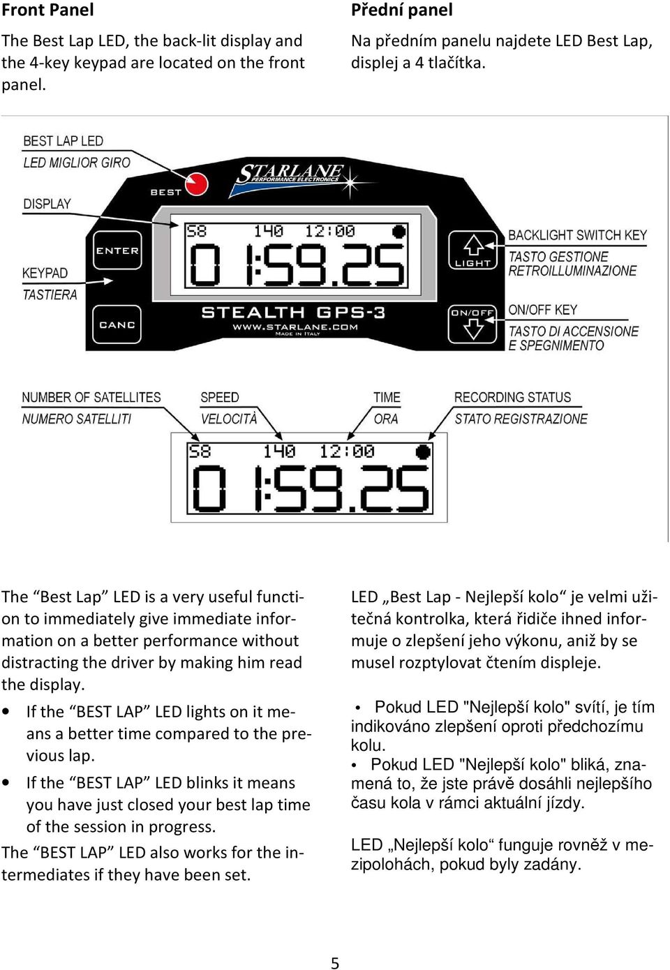 If the BEST LAP LED lights on it means a better time compared to the previous lap. If the BEST LAP LED blinks it means you have just closed your best lap time of the session in progress.