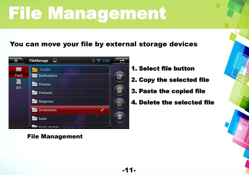 Select file button 2. Copy the selected file 3.