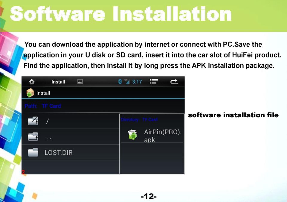 Save the application in your U disk or SD card, insert it into the car