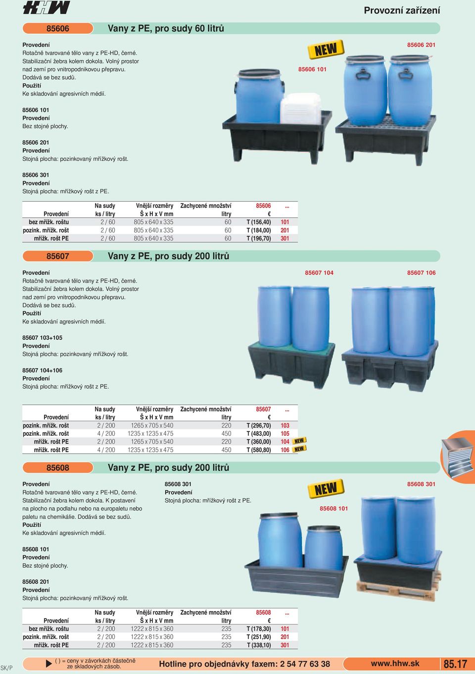 rozměry Zachycené množství 85606 ks / litry Š x H x V mm litry bez mřížk roštu 2 / 60 805 x 640 x 335 60 T (156,40) 101 pozink mřížk rošt 2 / 60 805 x 640 x 335 60 T (184,00) 201 mřížk rošt PE 2 / 60