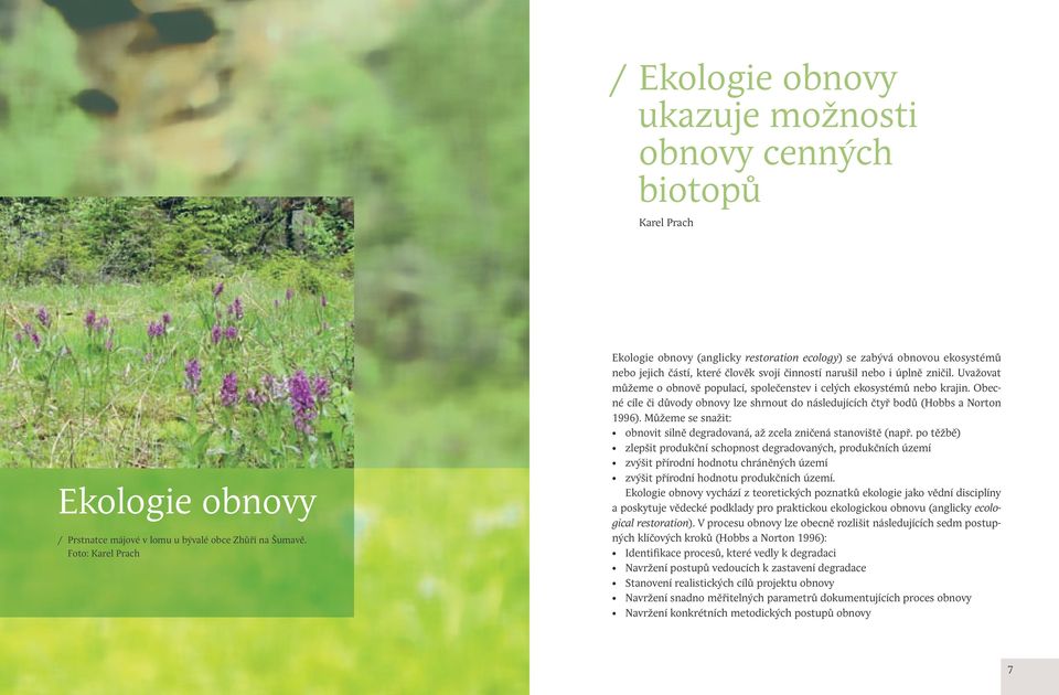 Uvažovat můžeme o obnově populací, společenstev i celých ekosystémů nebo krajin. Obecné cíle či důvody obnovy lze shrnout do následujících čtyř bodů (Hobbs a Norton 1996).