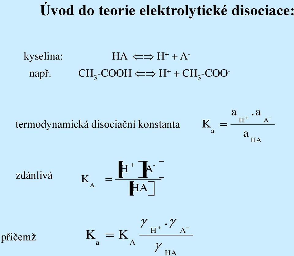 CH 3 -COOH H CH 3 -COO - termodynamická