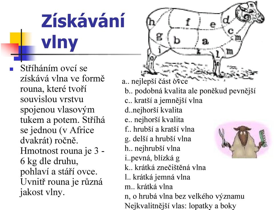 . podobná kvalita ale poněkud pevnější c.. kratší a jemnější vlna d..nejhorší kvalita e.. nejhorší kvalita f.. hrubší a kratší vlna g.