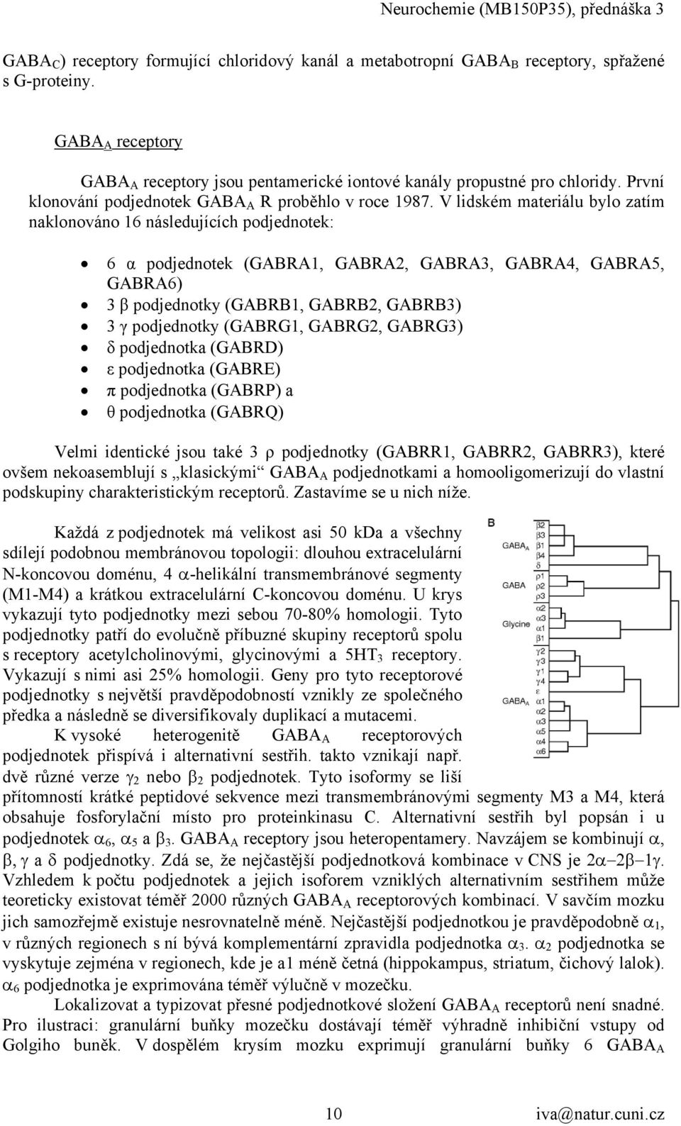 V lidském materiálu bylo zatím naklonováno 16 následujících podjednotek: 6 α podjednotek (GABRA1, GABRA2, GABRA3, GABRA4, GABRA5, GABRA6) 3 β podjednotky (GABRB1, GABRB2, GABRB3) 3 γ podjednotky