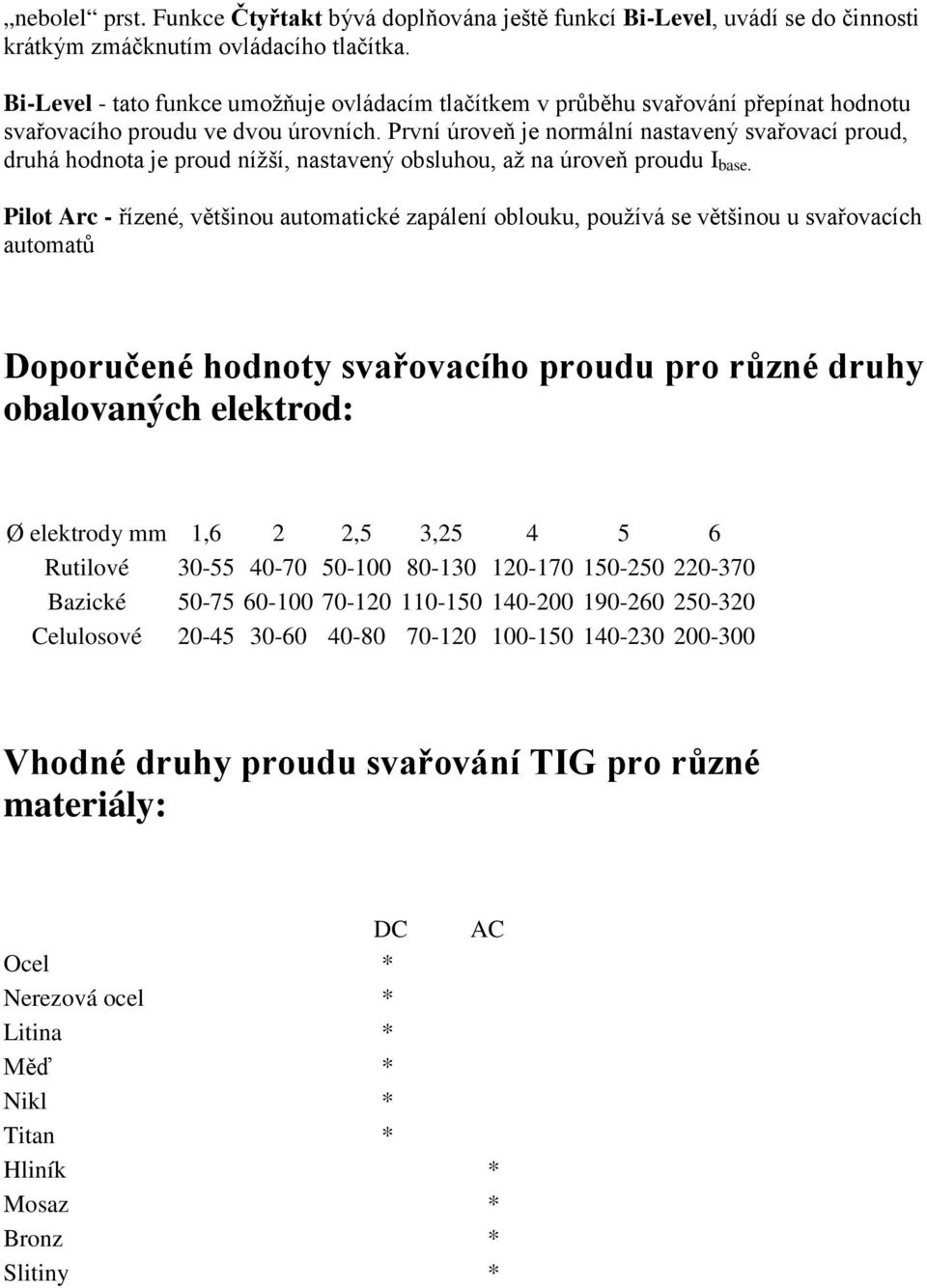 První úroveň je normální nastavený svařovací proud, druhá hodnota je proud nížší, nastavený obsluhou, až na úroveň proudu I base.