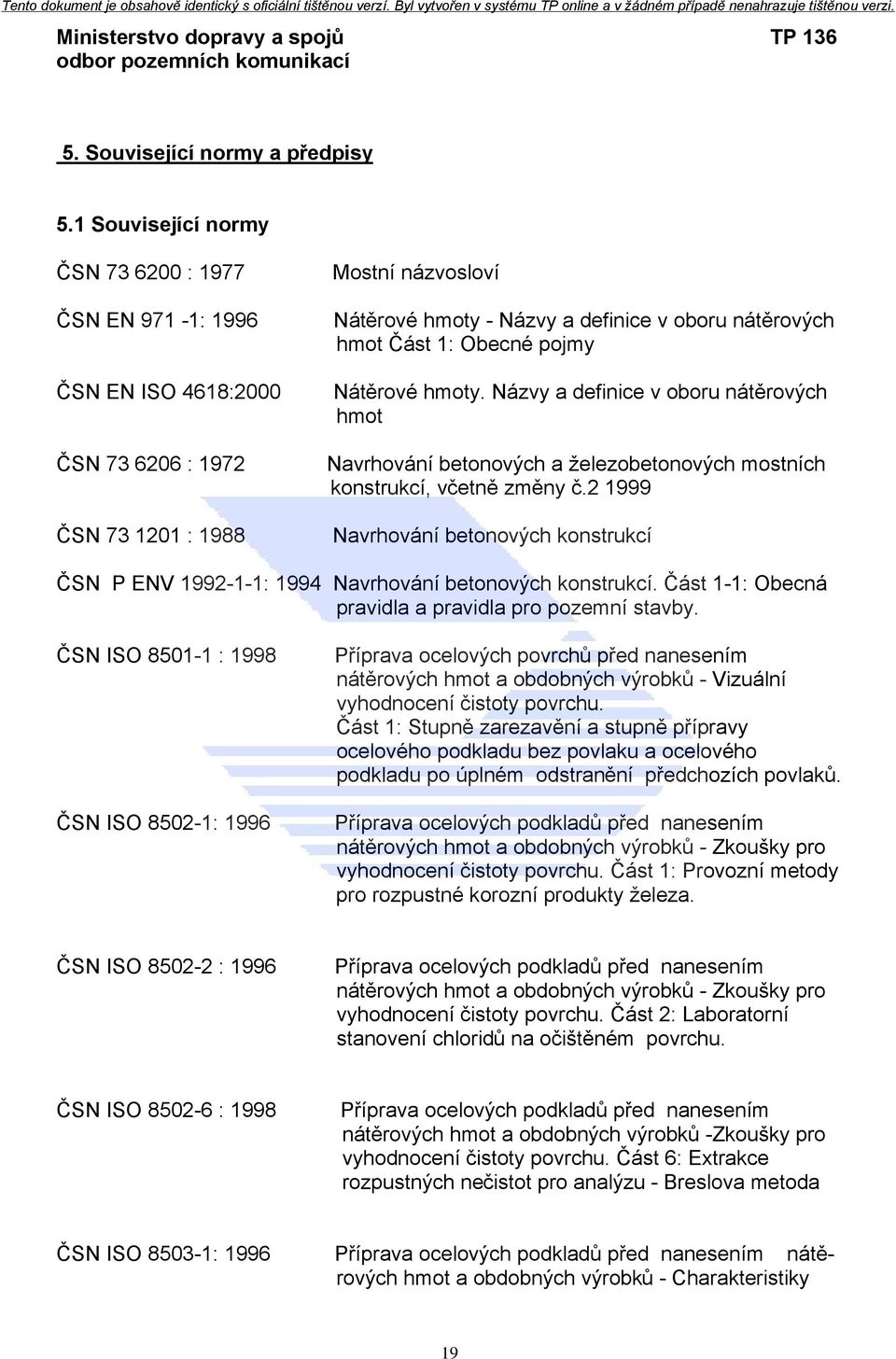 1: Obecné pojmy Nátěrové hmoty. Názvy a definice v oboru nátěrových hmot Navrhování betonových a železobetonových mostních konstrukcí, včetně změny č.