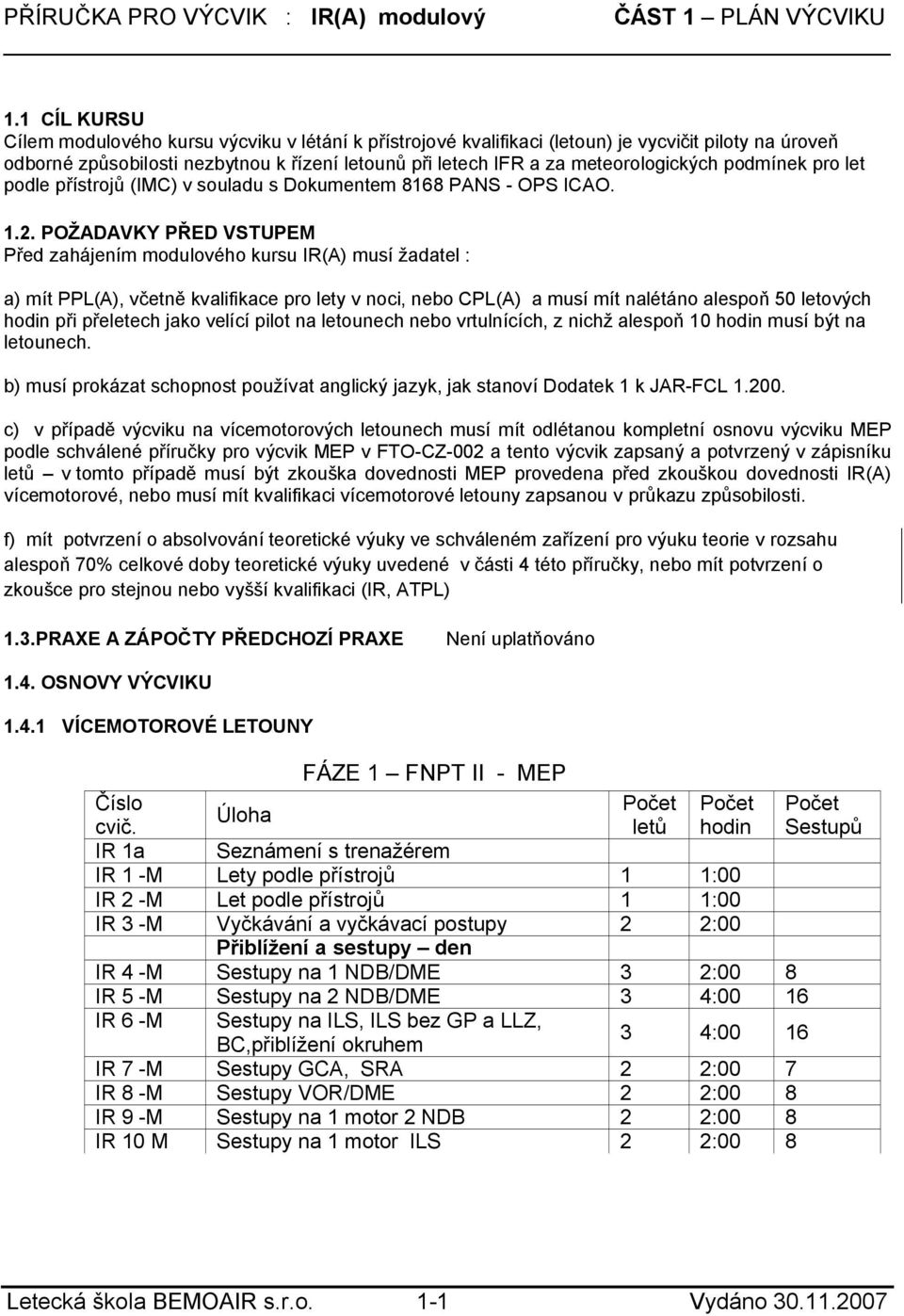 meteorologických podmínek pro let podle přístrojů (IMC) v souladu s Dokumentem 8168 PANS - OPS ICAO. 1.2.