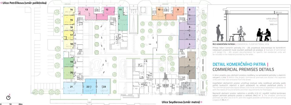 Example of commercial unit design (14-20), project documentation for specific non-residential units will be included in the material provided by the seller.