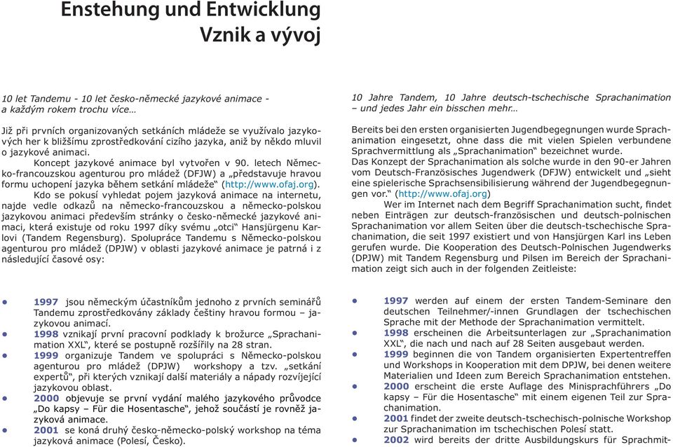 letech Německo-francouzskou agenturou pro mládež (DFJW) a představuje hravou formu uchopení jazyka během setkání mládeže (http://www.ofaj.org).